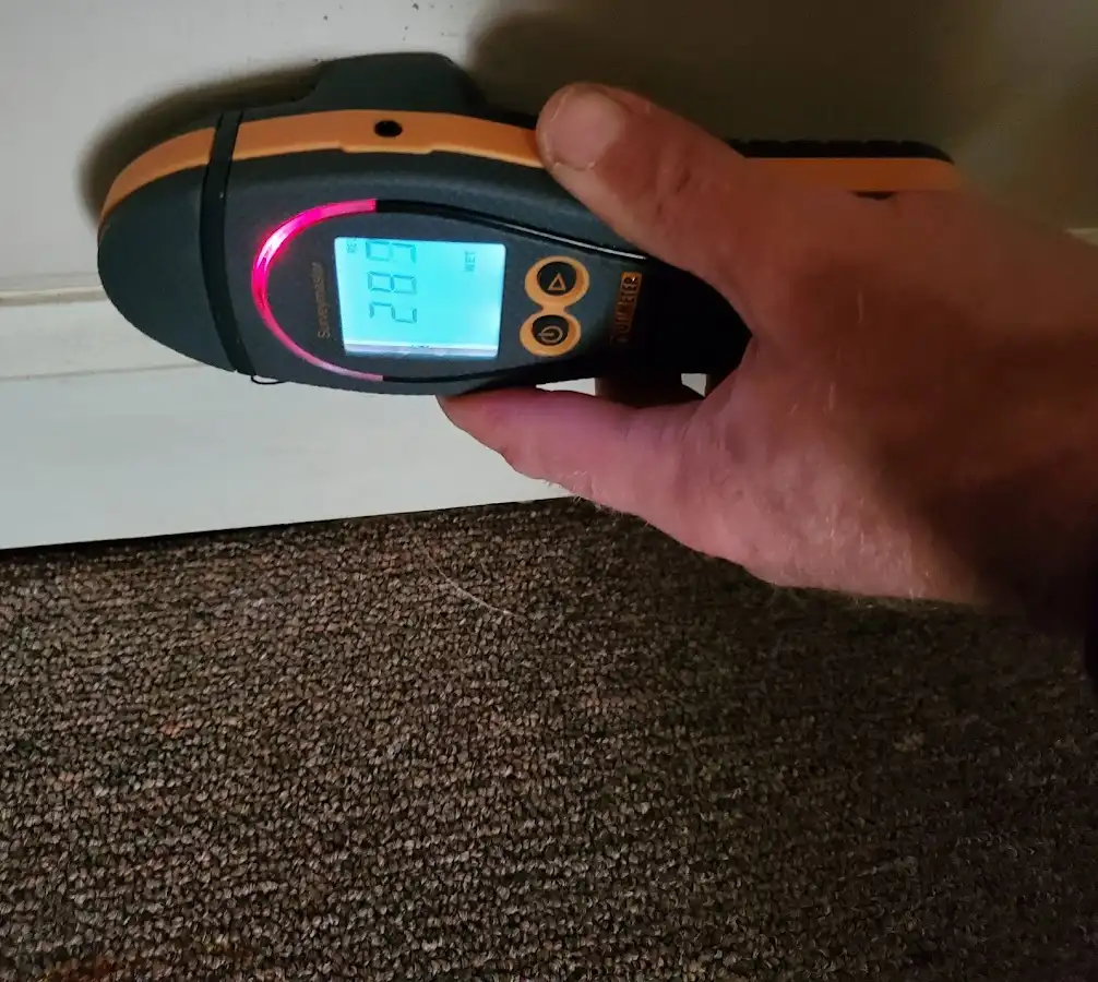 Moisture detection at baseboard during Burst Pipe Cleanup in Tupper Lake